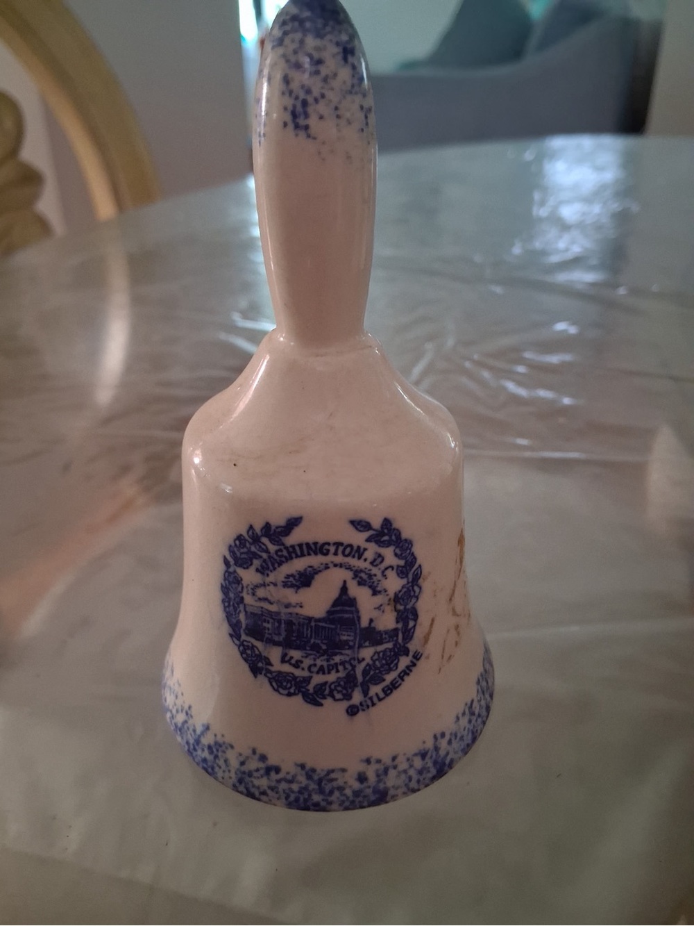 Ceramic Washington D.C. Decorative Bell in White and Blue